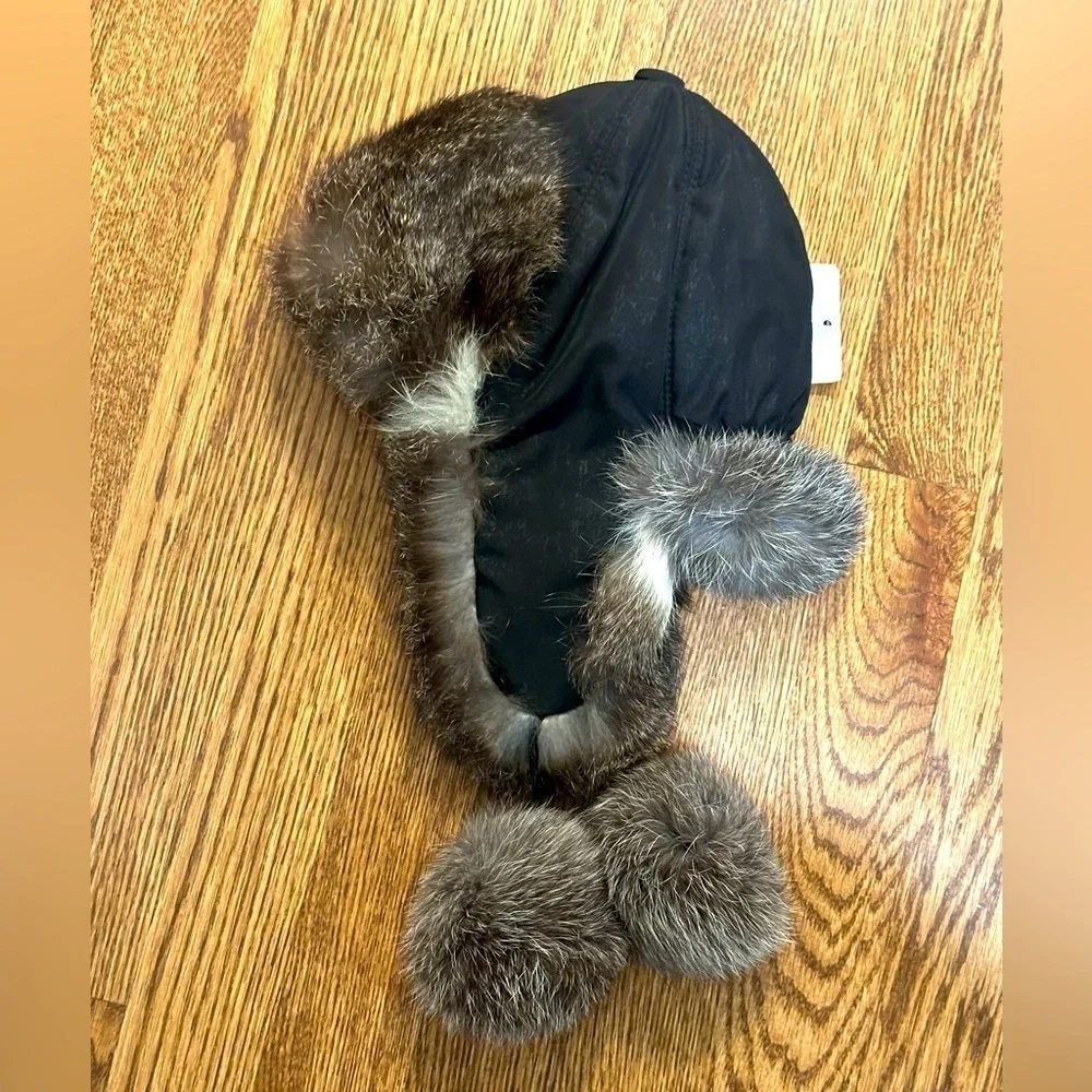 Kids Faux Fur Pom Pom Ear Flap Winter Hat Black